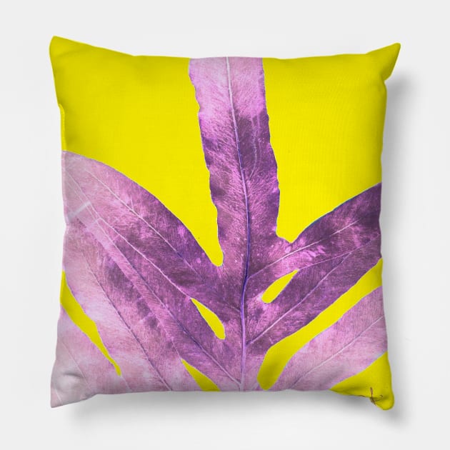 Green Fern on Bright Yellow Inverted Pillow by ANoelleJay