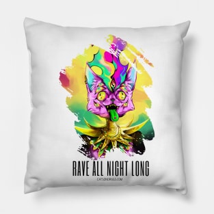 Techno cat - Rave all night long - Catsondrugs.com - rave, edm, festival, techno, trippy, music, 90s rave, psychedelic, party, trance, rave music, rave krispies, rave flyer Pillow