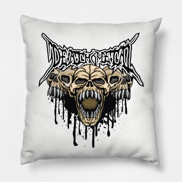 Death Metal Screaming Skulls with Fangs Halloween Pillow by extrinsiceye