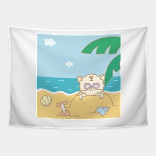 Summer where cute cats spend on the beach Tapestry