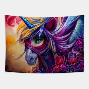 Wonderful colorful unicorn with flowers Tapestry