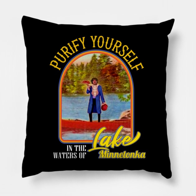 Purify Yourself in the Waters of Lake Minnetonka Retro Pillow by RAINYDROP