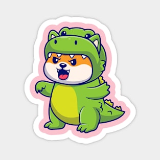 Cute Shiba Inu Dog Wearing Dino Costume Cartoon Magnet