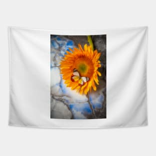 Colorful Butterfly On Sunflower Laying On Marble Tapestry