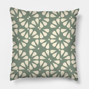 Sage Green Vintage Checkered Flowers Pillow