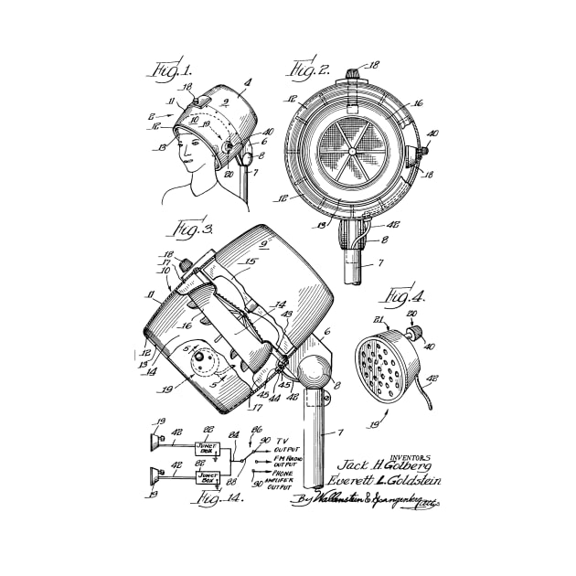 Hair Dryer Sound System Vintage Patent Hand Drawing by TheYoungDesigns