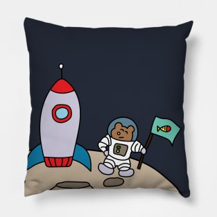 cute astronaut bear with rocketship on the moon Pillow