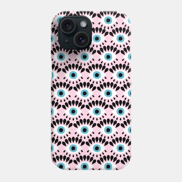 Cute Eyes Pattern on Pink Background Phone Case by kapotka