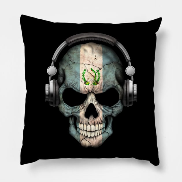 Dark Skull Deejay with Guatemalan Flag Pillow by jeffbartels