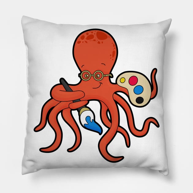 Octopus as Painter with Paint & Brush Pillow by Markus Schnabel