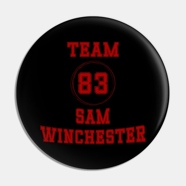 Team Sam Winchester Varsity Pin by kaseysdesigns