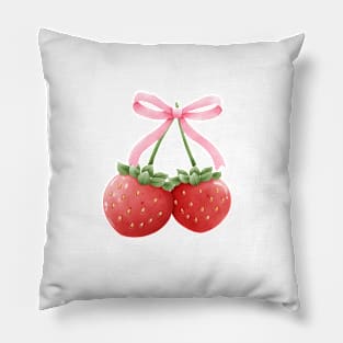 Coquette Aesthetic Pink Bow Strawberries Pillow