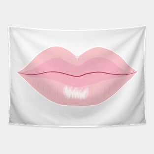 Lips with pink lipstick and lip gloss Tapestry