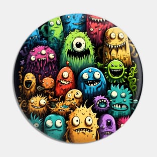 Colorful and Funny Monsters in Neon Watercolor Doodle Art Style Pin