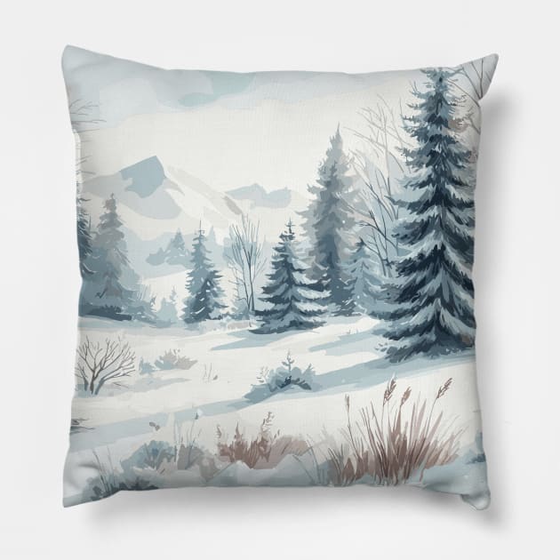 Winter Landscape Pillow by Siha Arts