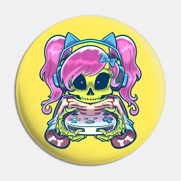 Skeleton Gamer Girl Pin by tommartinart