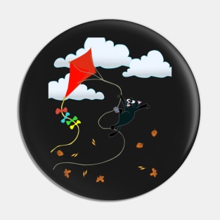 Cat on a Kite - Autumn Cat Pin