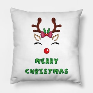 Cute Reindeer Merry Christmas Pillow