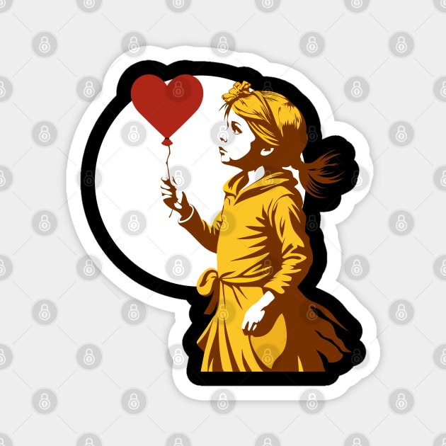 Girl with heart Balloon: Close-Up Embrace Magnet by EcoEdge