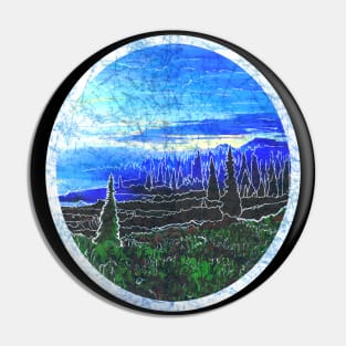 Batik style mountain landscape evergreen trees art design Pin