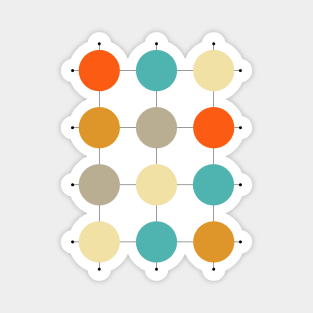 Orange Turquoise Cream Tan Circles on Grid Magnet