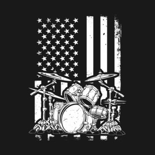 Drum Kit American Flag Drummer Musician T-Shirt