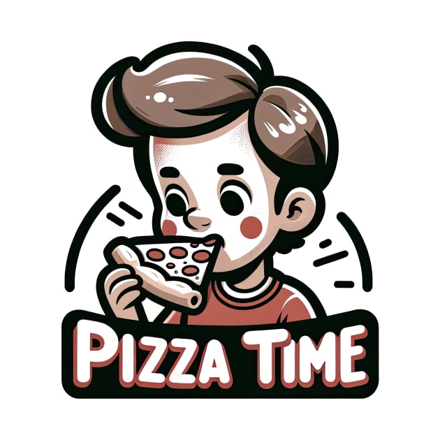 young boy eat pizza by Dracoola