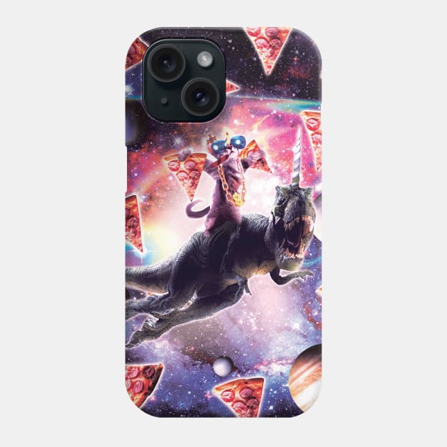 Thug Space Cat On Dinosaur Unicorn - Pizza Phone Case by Random Galaxy