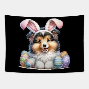 Shetland Sheepdog Bunny Ears Easter Eggs Happy Easter Day Tapestry