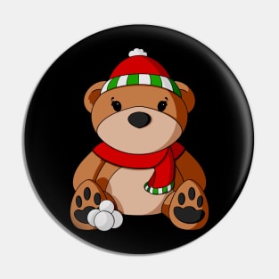 Snowball Fight Teddy Bear Pin