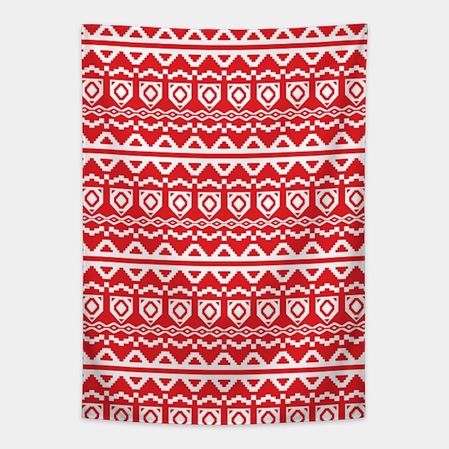 Red Geometric Christmas Pattern Tapestry by ilhnklv