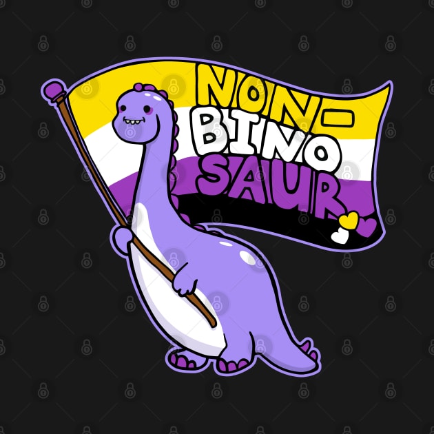 Non-Bino Saur Cute Dinosaur with Nonbinary Pride Flag by Huhnerdieb Apparel