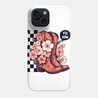 YEEHAW VINTAGE CHECKERBOARD FLORAL COWBOY/COWGIRL BOOTS Phone Case