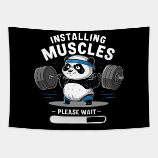 Muscle Building Fitness Panda Weight Lifting Barbell Workout Tapestry