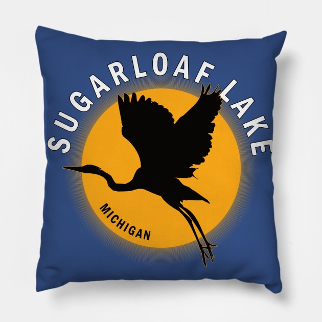 Sugarloaf Lake in Michigan Heron Sunrise Pillow by BirdsEyeWorks