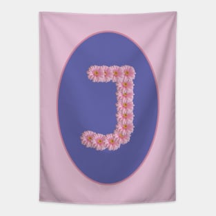 Letter J Pink Gerbera Daisy Monogram Tapestry