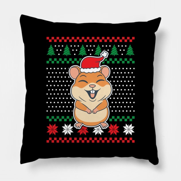 Ugly Christmas Sweaters Hamster Laughing Pillow by JS Arts