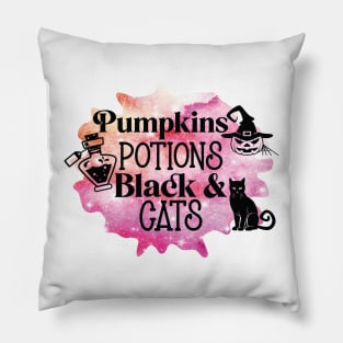 Pumpkin potions and black cats Halloween Pillow