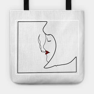 Minimalist Smoking Lady Line Art (White) Tote