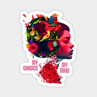 My Garden, My Mind - Floral Girl Head Illustration Magnet