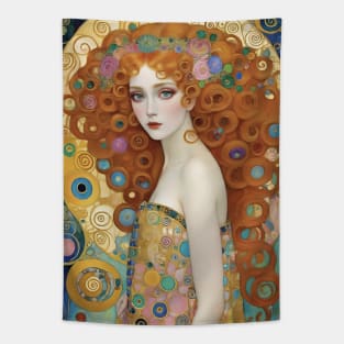 Gustav Klimt's Radiant Muse: Inspired Woman in Golden Splendor Tapestry