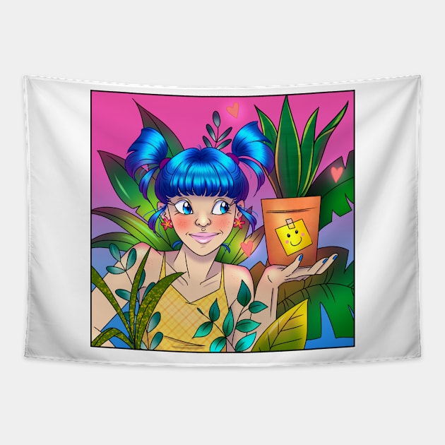 My Happy Pot Plant Pal Tapestry by Fizzy Vee