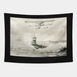 WW1 Floatplane & Submarine sea scene Tapestry