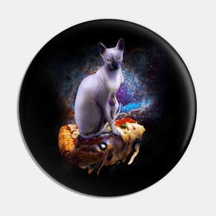 Galaxy Space Sphynx Hairless Cat On Pizza Pin