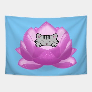 Cat Resting Inside Lotus Flower Tapestry