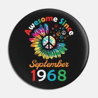 Funny Birthday Quote, Awesome Since September 1968, Retro Birthday Pin