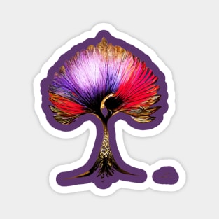 tree, flower, rose, gold, silver, red, purple, peacock Magnet