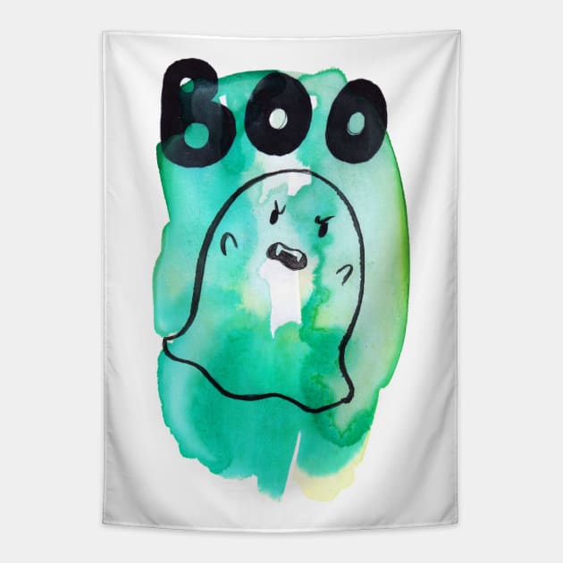 Boo - Green Watercolor Ghost Tapestry by saradaboru