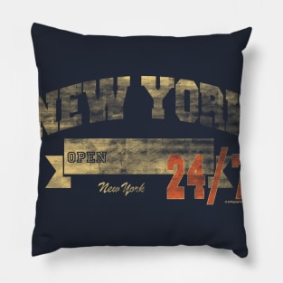 New York Open 24/7 Distressed Retro print Pillow