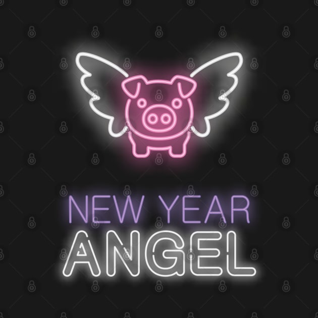 New Year Angel Funny Pig Print by BlackRavenOath